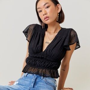 Francesca’s Alicia Clip Dot Black Blouse